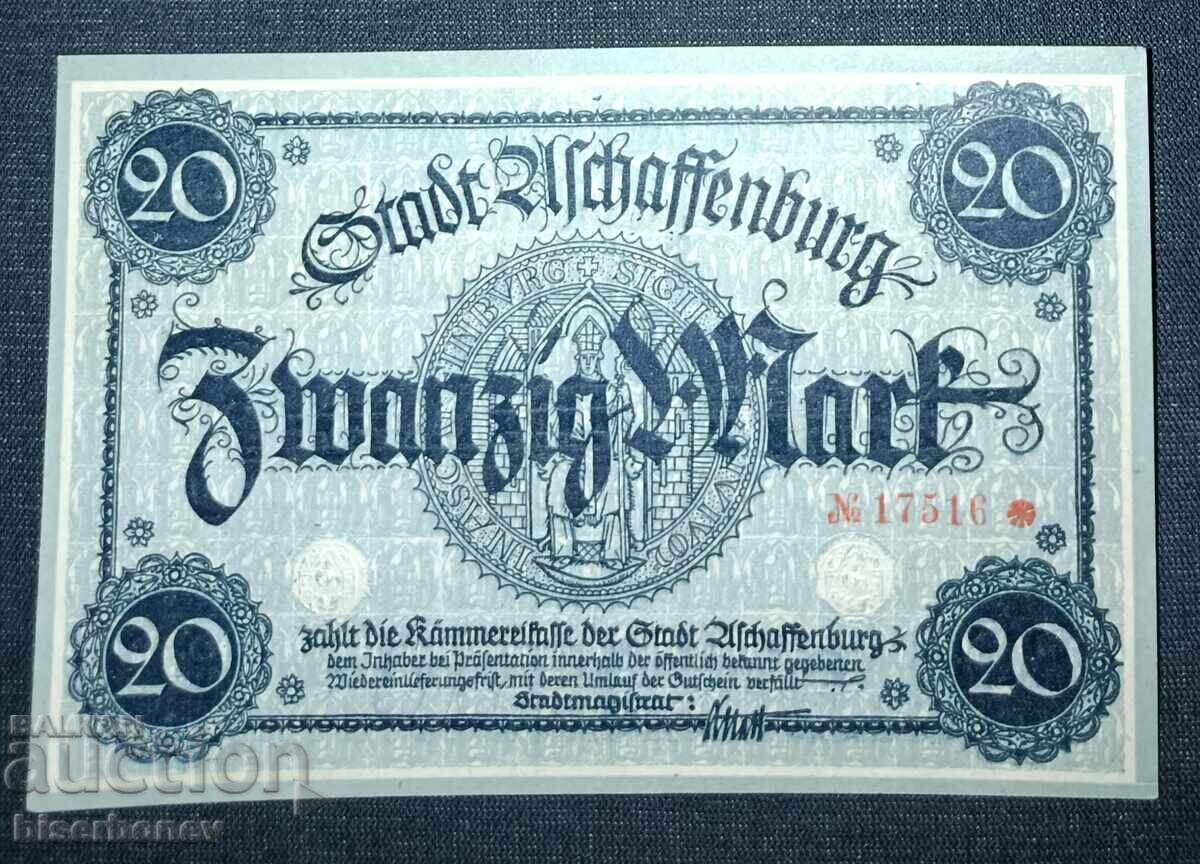 Γερμανία, Ασάφενμπουργκ 20 μάρκα, 1918, UNC
