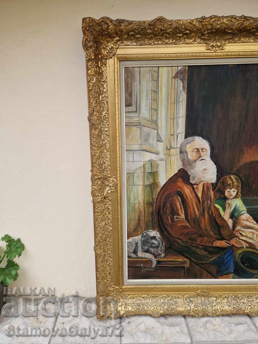 Уникална антикварна белгийска авторска картина масло върху п - 5
