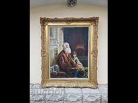 Unique antique Belgian original oil painting on canvas