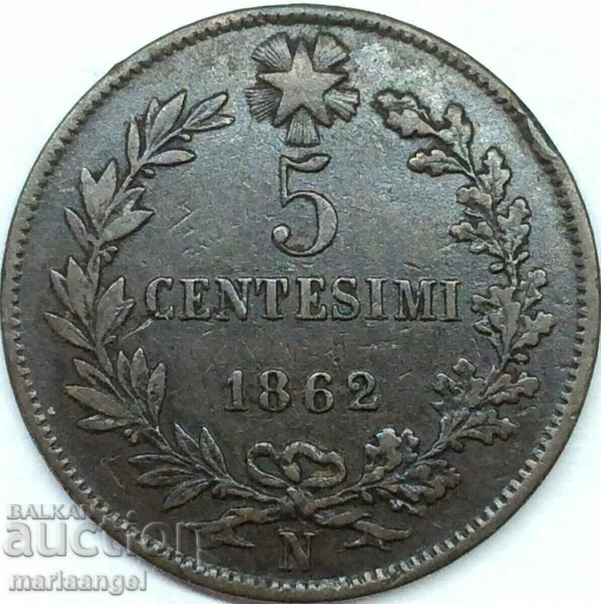 5 чентезими 1862 N - Неапол Италия 25мм - 6 5 чентезими 1862 N - Неапол Италия 25мм - 6