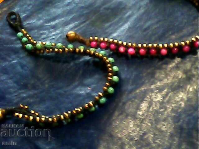 2 pieces old gold-plated earrings with natural stones