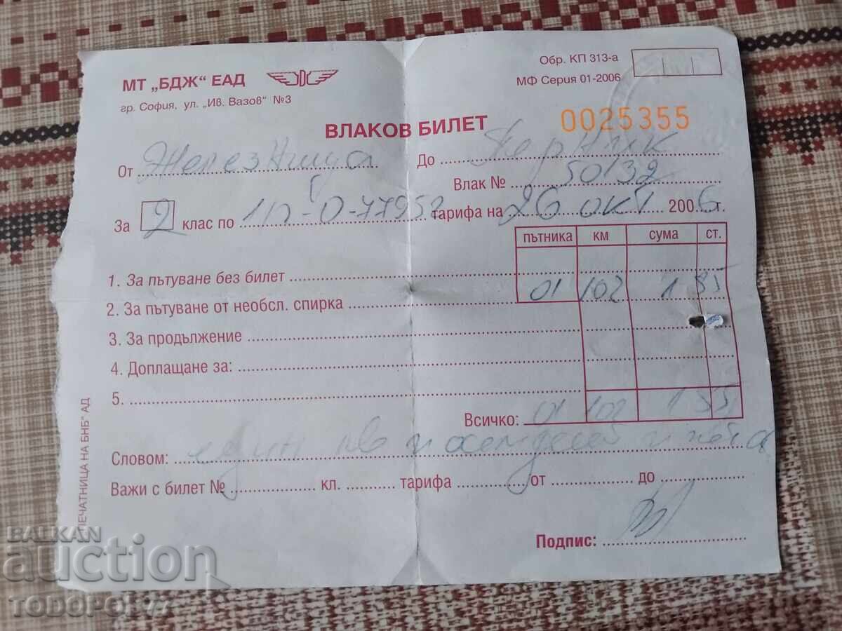 Old BDZ ticket Old BDZ ticket