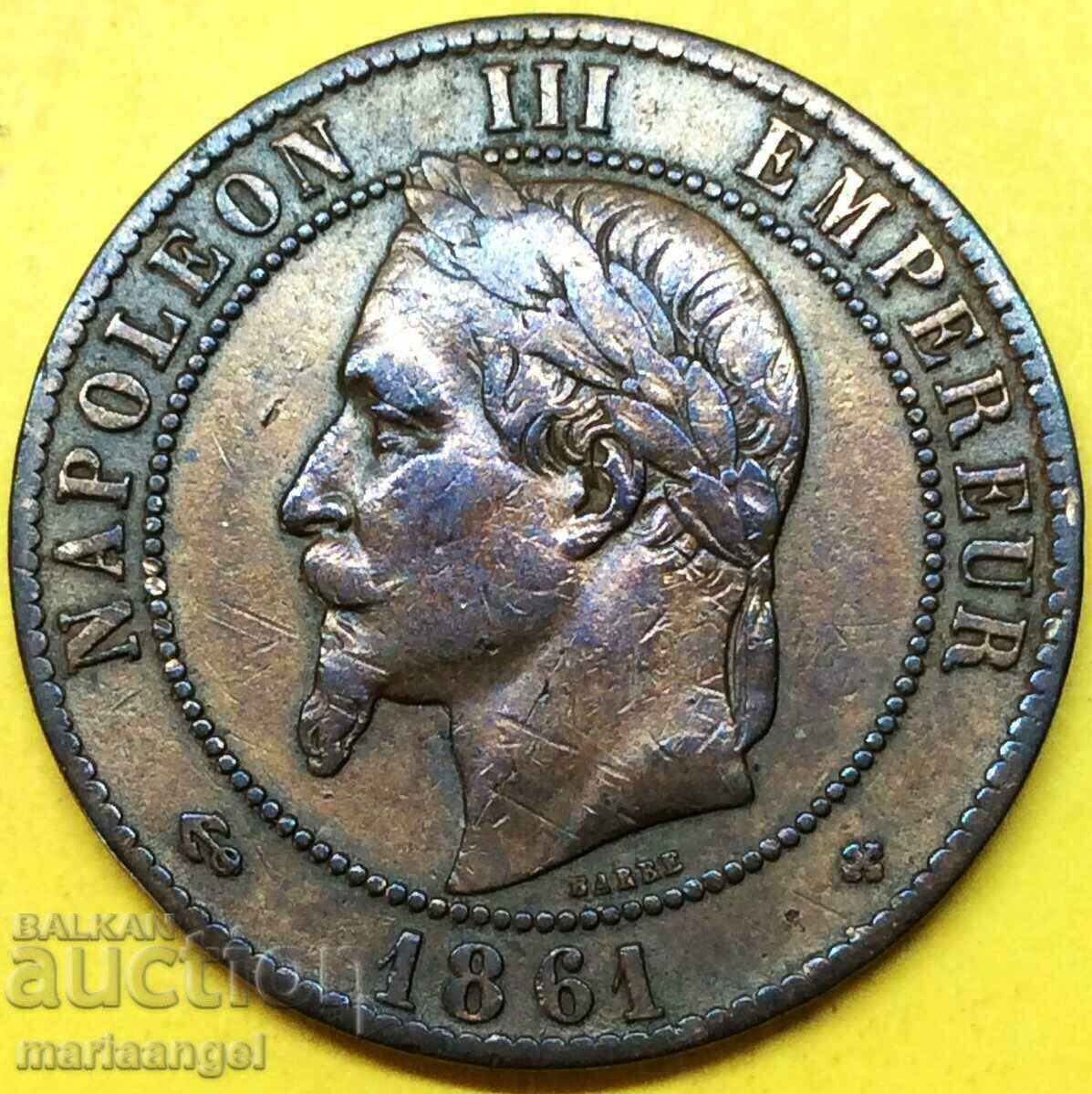 Παράδοση Γαλλία 10 centimes 1861 30mm χαλκός