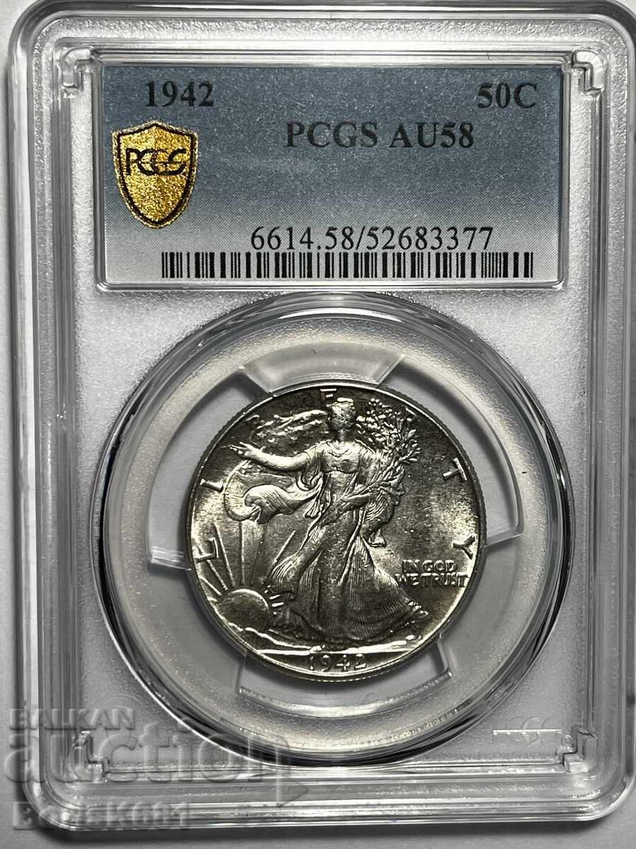 ΗΠΑ 50 λεπτά 1942 AU 58 PCGS ΗΠΑ 50 λεπτά 1942 AU 58 PCGS