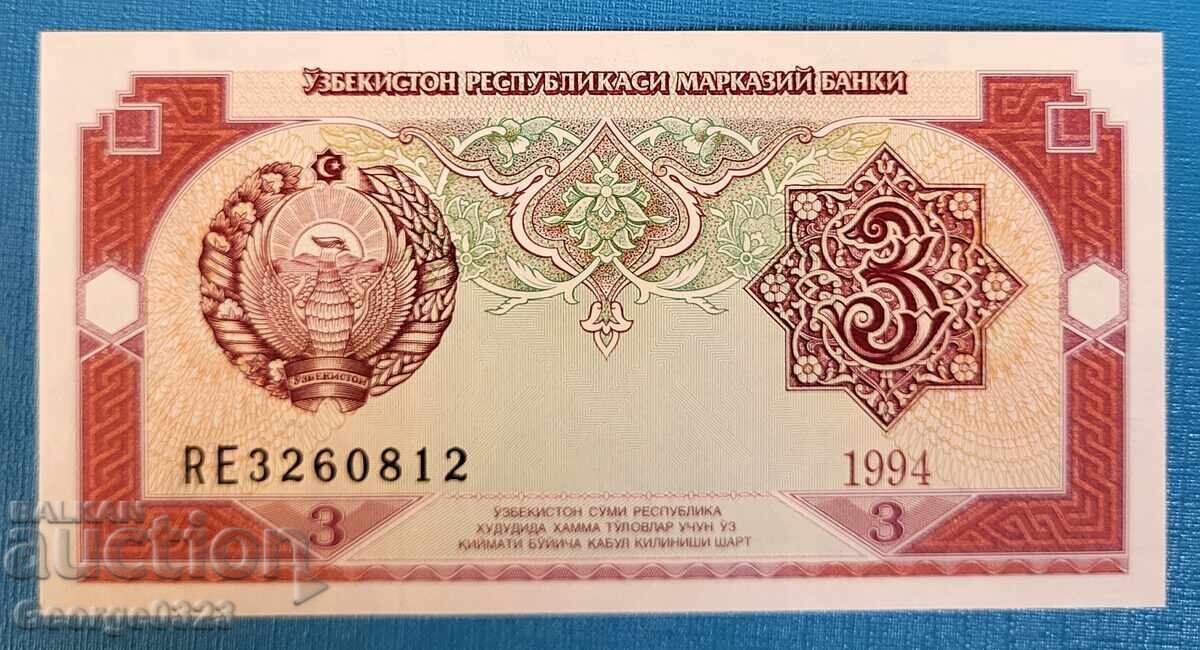 Uzbekistan 1994 3 Sum UNC New Uzbekistan 1994 3 Sum UNC New