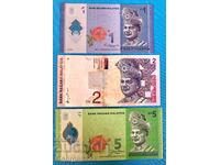 Μαλαισία 3 τεμάχια σετ 1 2 5 Ρινγκίτ UNC Νέα