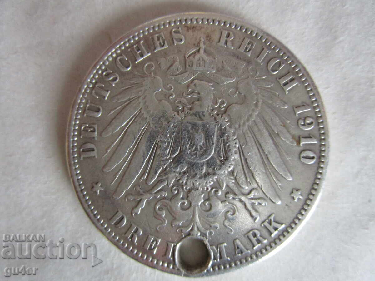 Delivery of RR❌❌Prussia/3 Mark 1910/Silver 0.900/16.23 g/From Jewelry❌❌RR