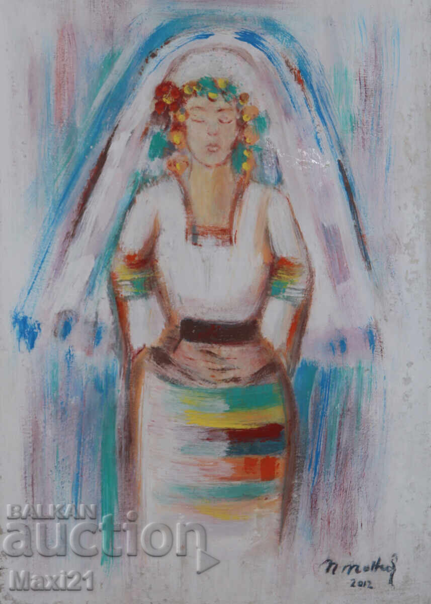 Auction  Oil painting portrait of a woman in traditional costume, signed 2012