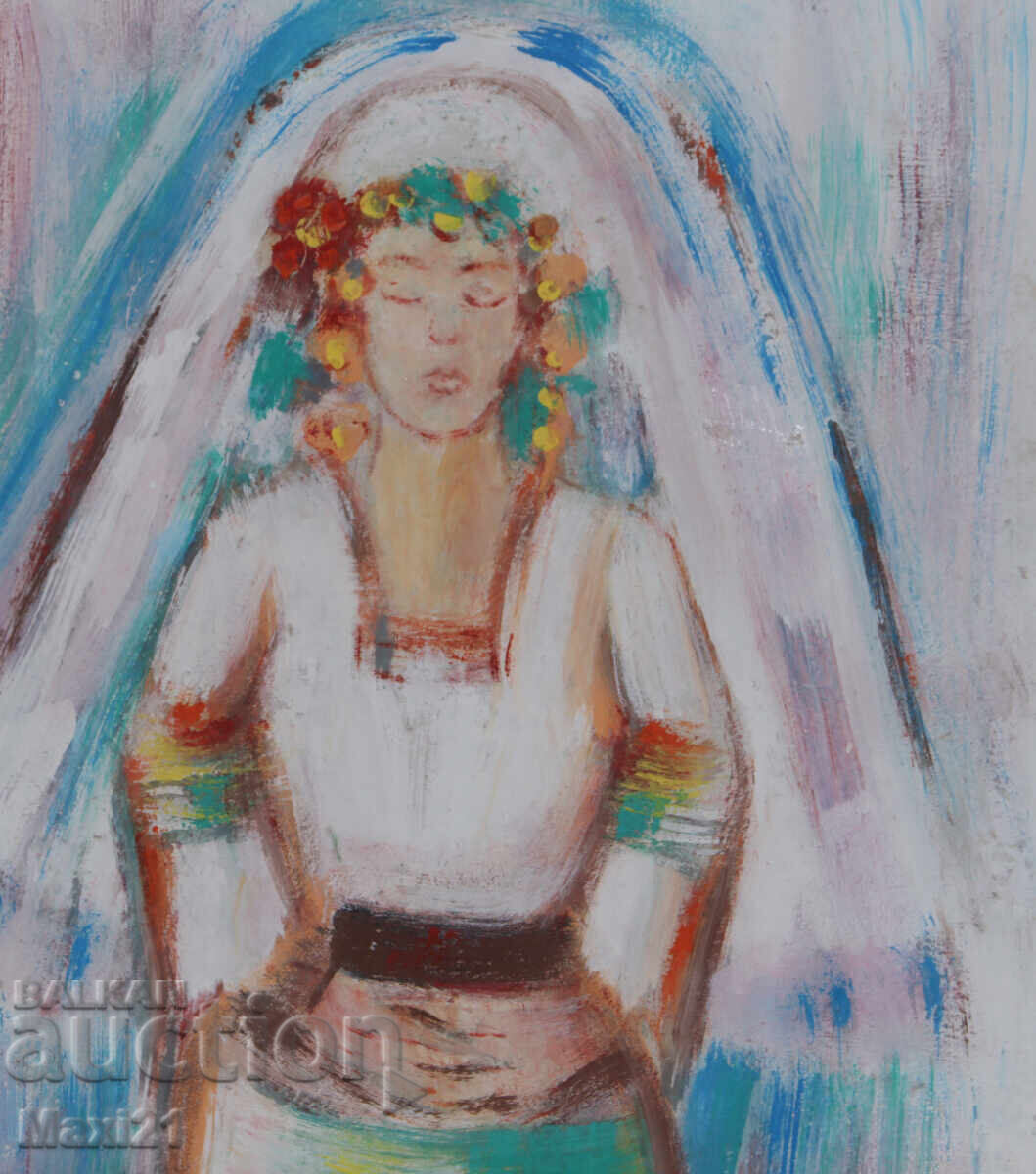 Oil painting portrait of a woman in traditional costume, signed 2012 - 5