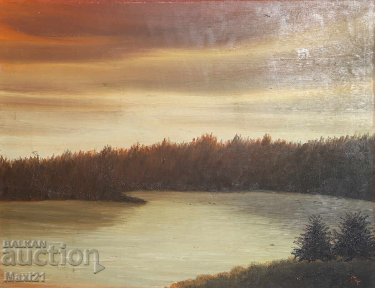 Oil painting landscape lake