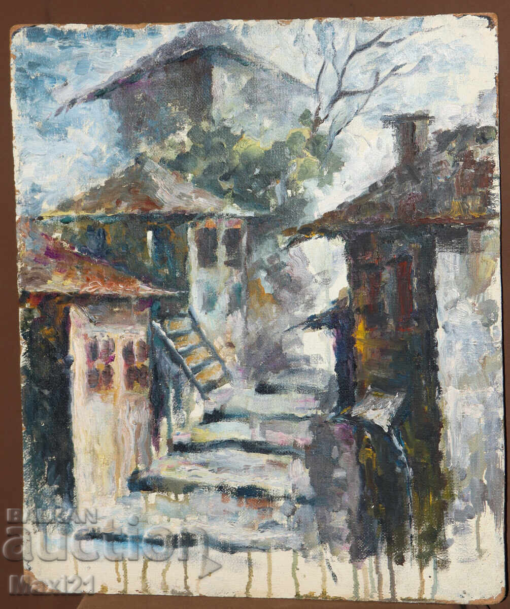 Oil painting, cityscape, houses with price 280.00 BGN | € 143.16