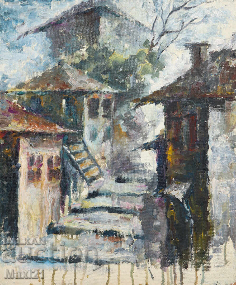 Oil painting, cityscape, houses