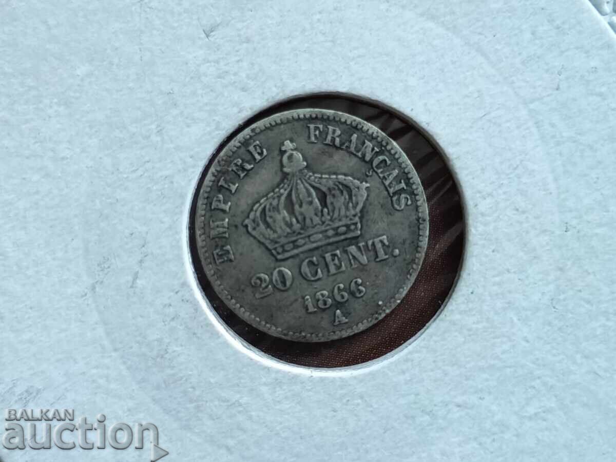 Γαλλία νόμισμα 20 centimes 1866. Α /Παρίσι/ Γαλλία νόμισμα 20 centimes 1866. Α /Παρίσι/