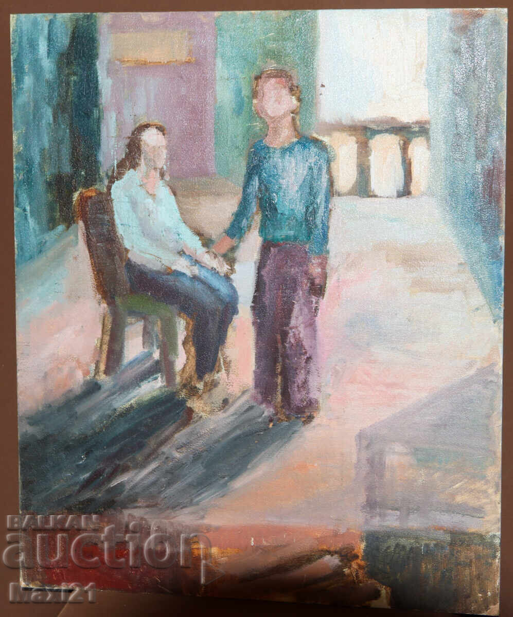 Auction  Oil painting, expressionistic portrait of a man and a woman