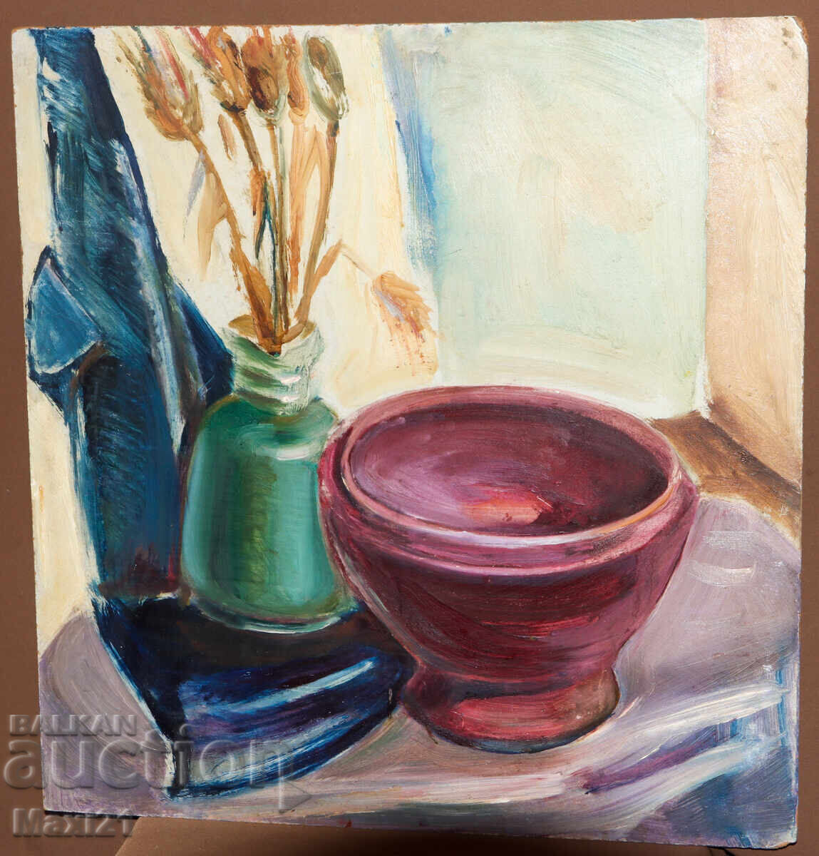Oil painting still life vase with flowers and bowl with price 280.00 BGN | € 143.16