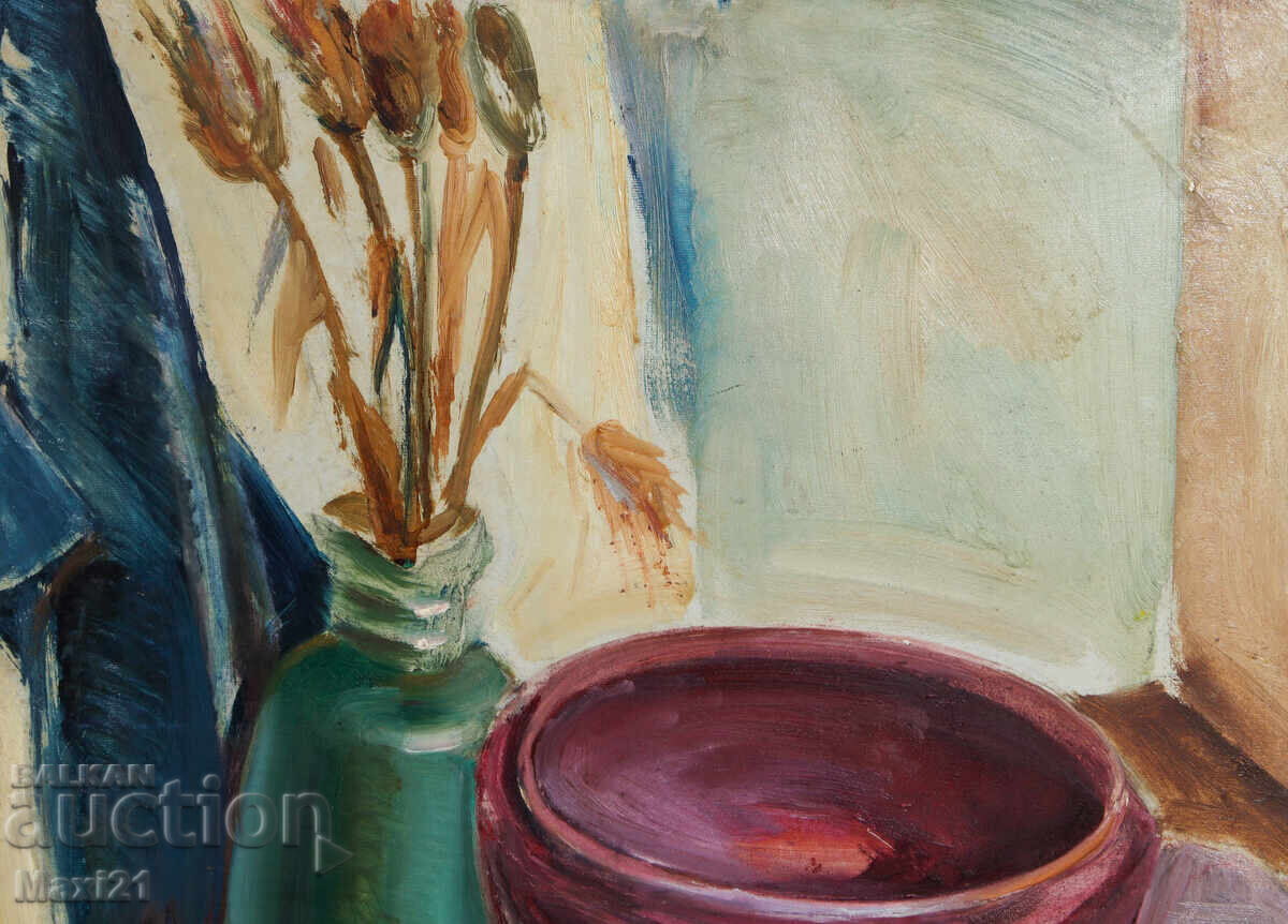 Delivery of Oil painting still life vase with flowers and bowl