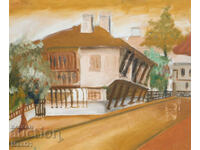 Έργο ζωγραφικής με λάδι, τοπίο, σπίτι