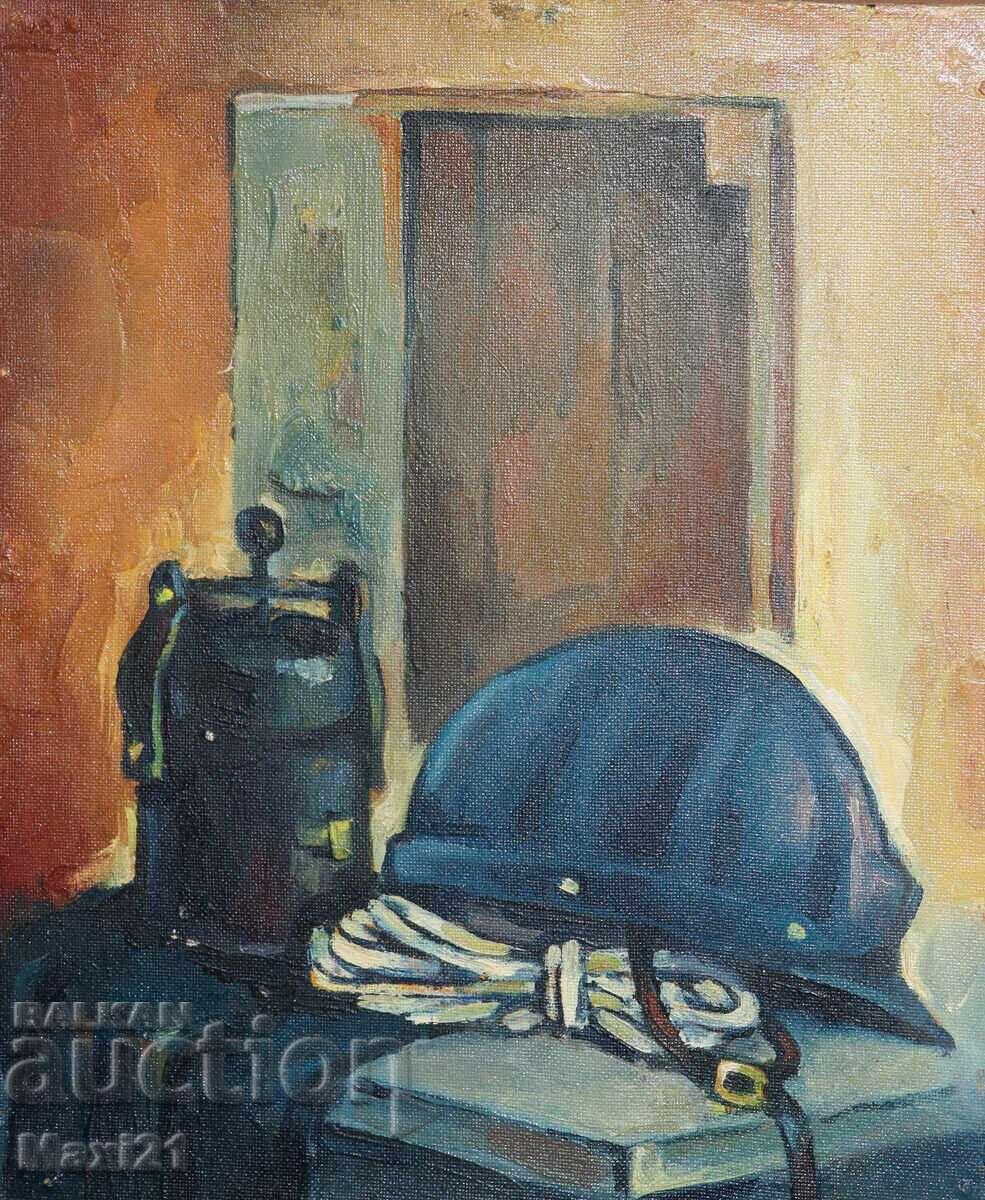 Έργο ζωγραφικής με λάδι νεκρή φύση οικιακά αντικείμενα