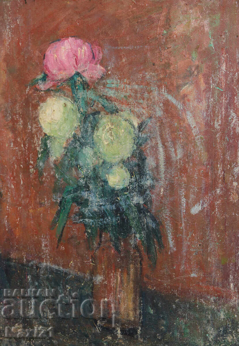 Still life painting oil paints vase with flowers Still life painting oil paints vase with flowers