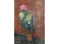Still life painting oil paints vase with flowers
