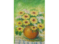 Still life painting oil paints vase with flowers 2006