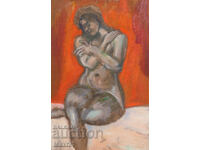 Oil painting female portrait nude body