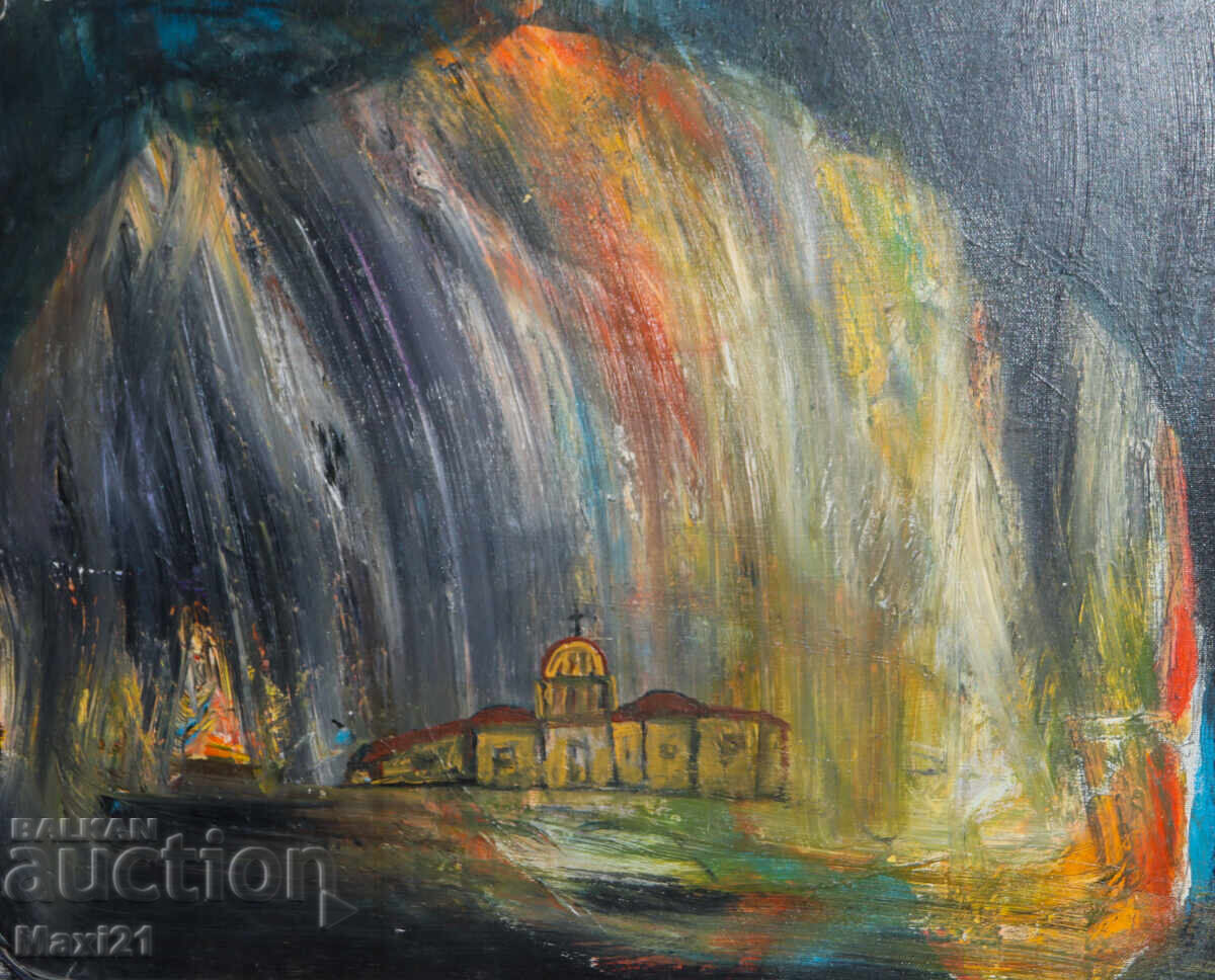 Картина маслени бои нощен пейзаж манастир с цена 260.00 лв. | € 132.94