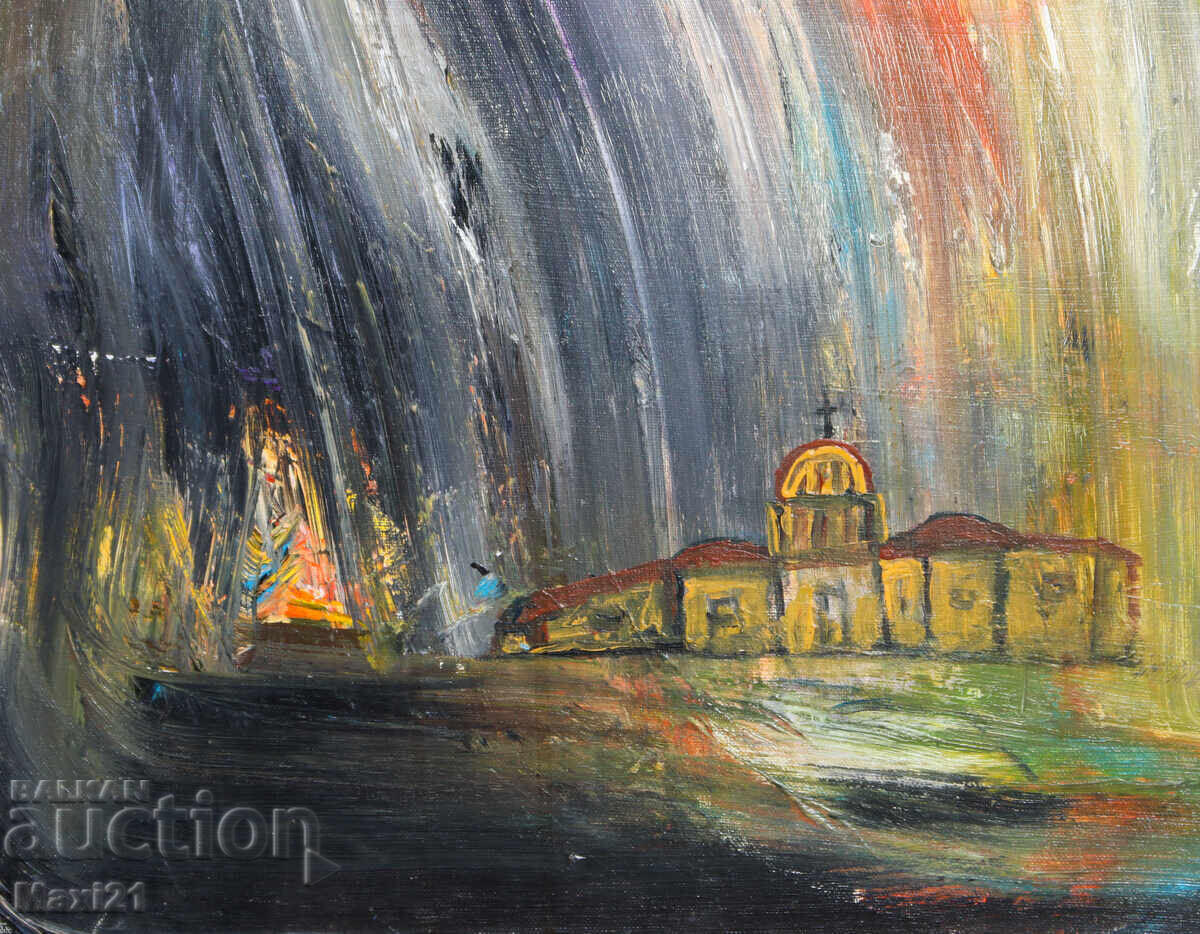 Доставка на Картина маслени бои нощен пейзаж манастир