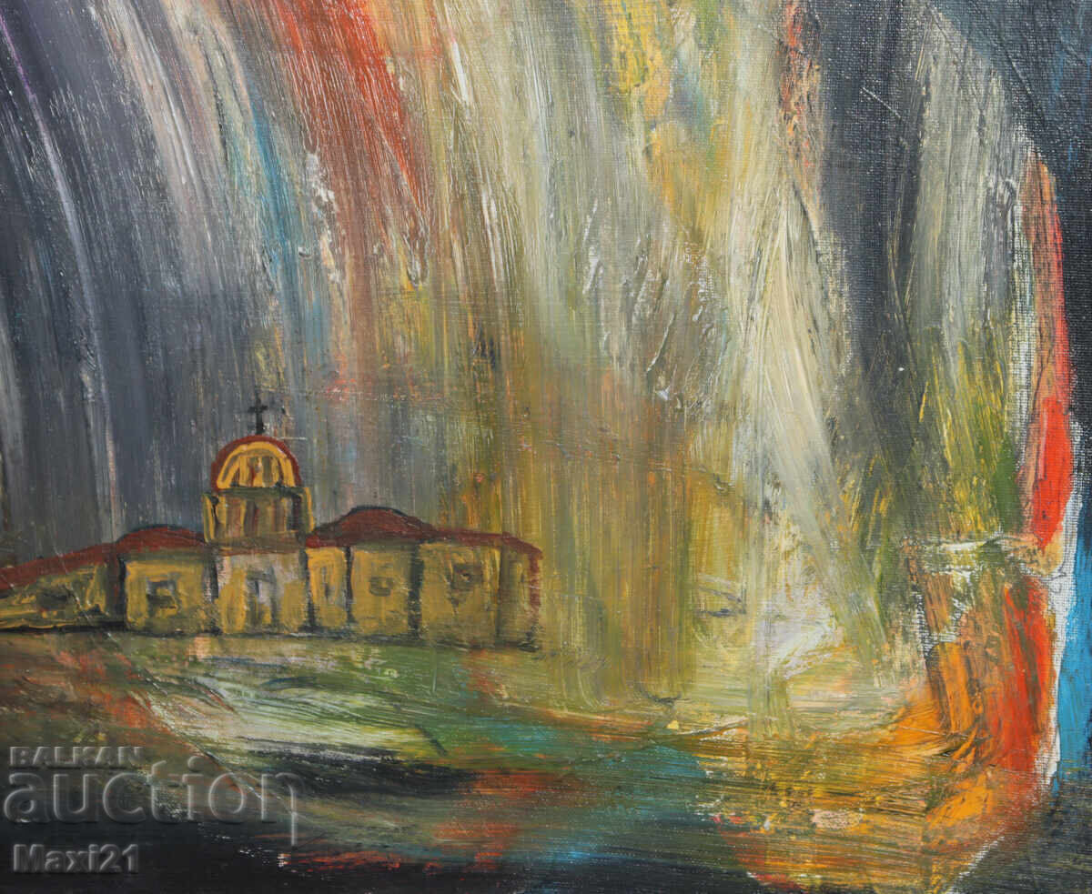 Картина маслени бои нощен пейзаж манастир - 5