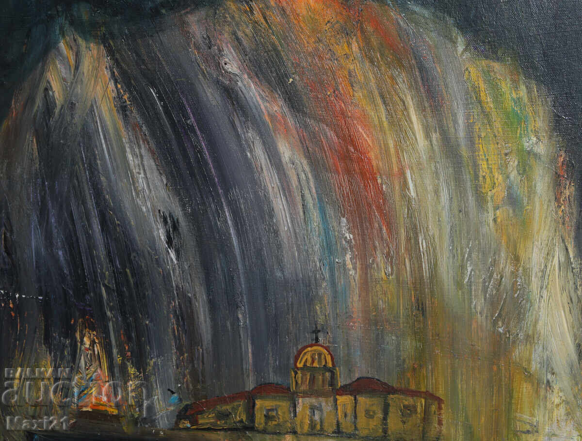 Картина маслени бои нощен пейзаж манастир - 6