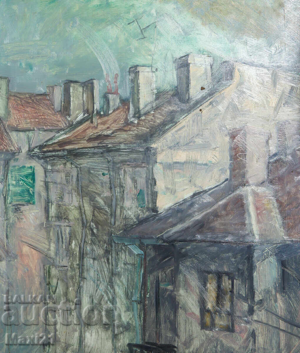 Oil painting, cityscape, houses with price 250.00 BGN | € 127.82