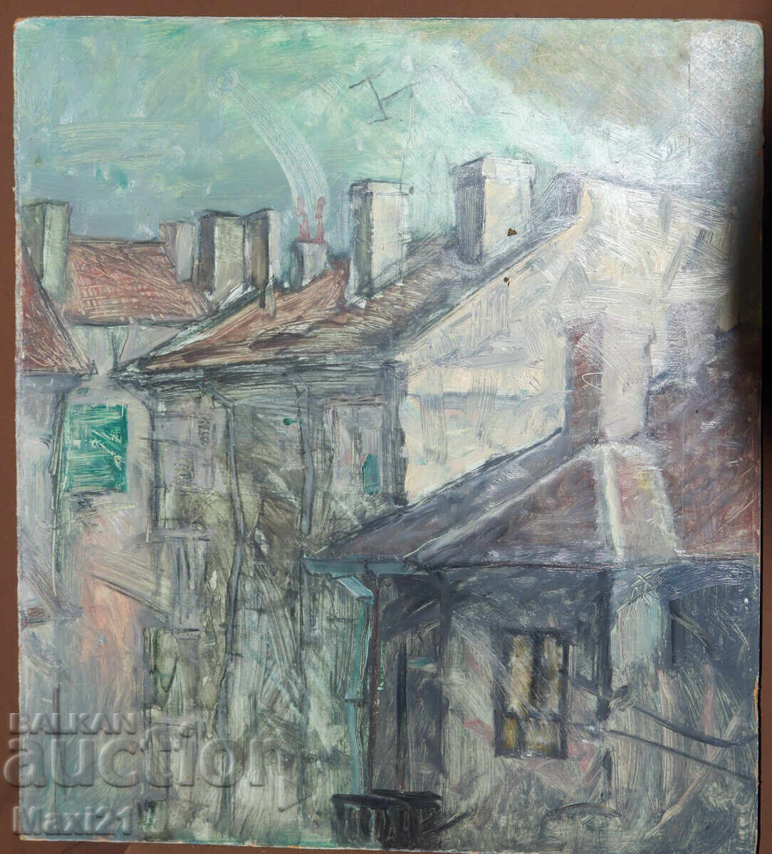 Auction  Oil painting, cityscape, houses