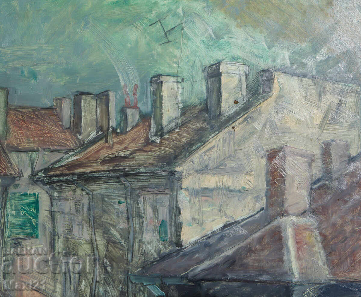 Delivery of Oil painting, cityscape, houses