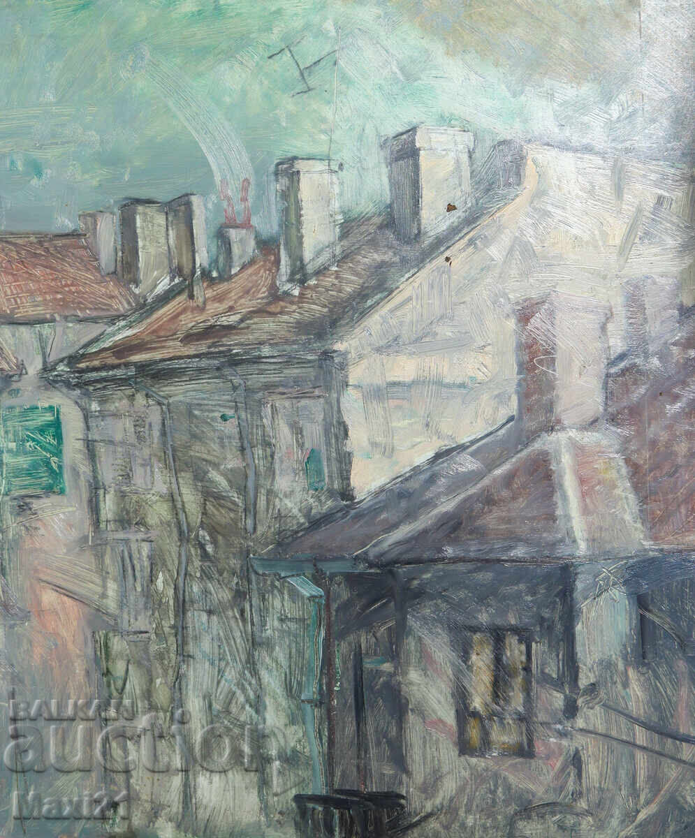 Oil painting, cityscape, houses