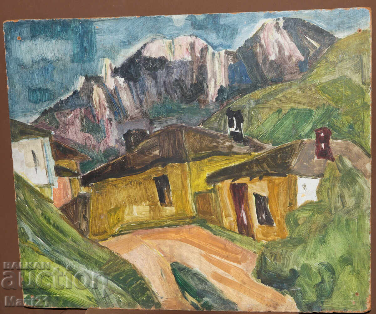Oil painting, genre scene, houses with price 250.00 BGN | € 127.82 Oil painting, genre scene, houses with price 250.00 BGN | € 127.82