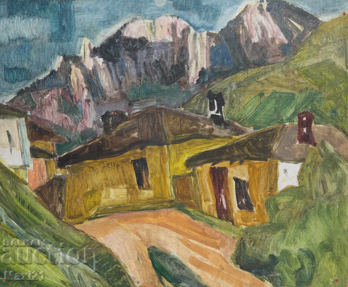 Auction Oil painting, genre scene, houses Auction Oil painting, genre scene, houses