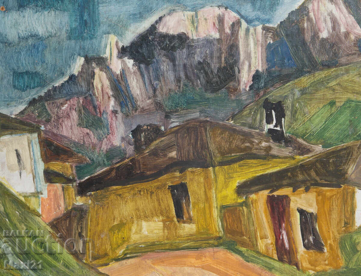 Delivery of Oil painting, genre scene, houses Delivery of Oil painting, genre scene, houses