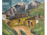 Oil painting, genre scene, houses
