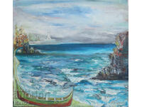 Έργο ζωγραφικής με λάδι θαλασσινό τοπίο 1991