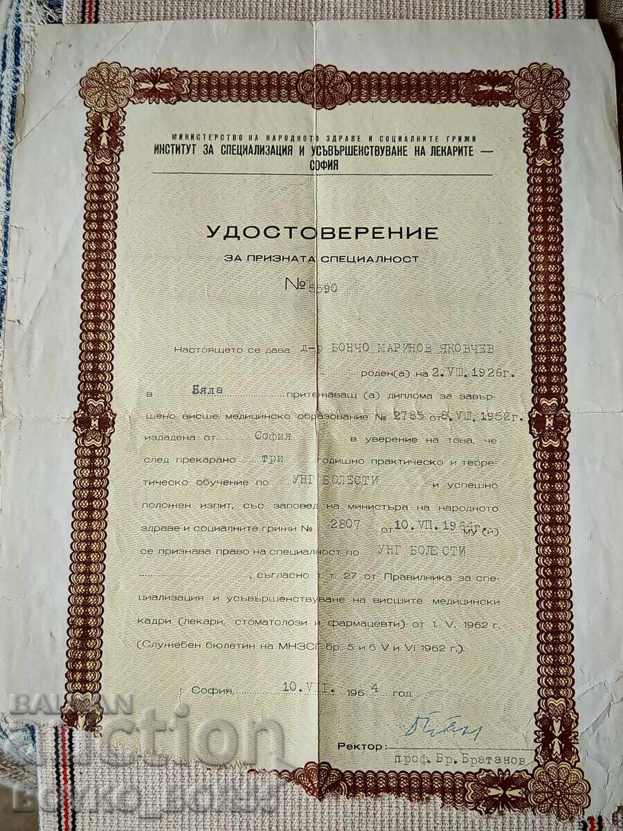 Аукцион Български Лекарска Диплома от 1953 г + Удостоверение за Спец