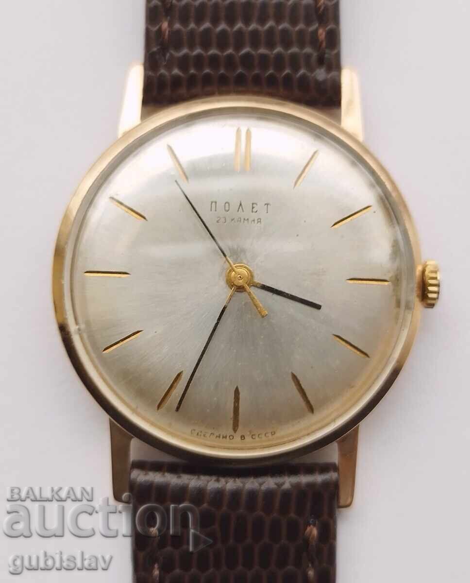Ceas vechi Polet, auriu, 14K, 583, URSS, diam. 33 mm Ceas vechi Polet, auriu, 14K, 583, URSS, diam. 33 mm