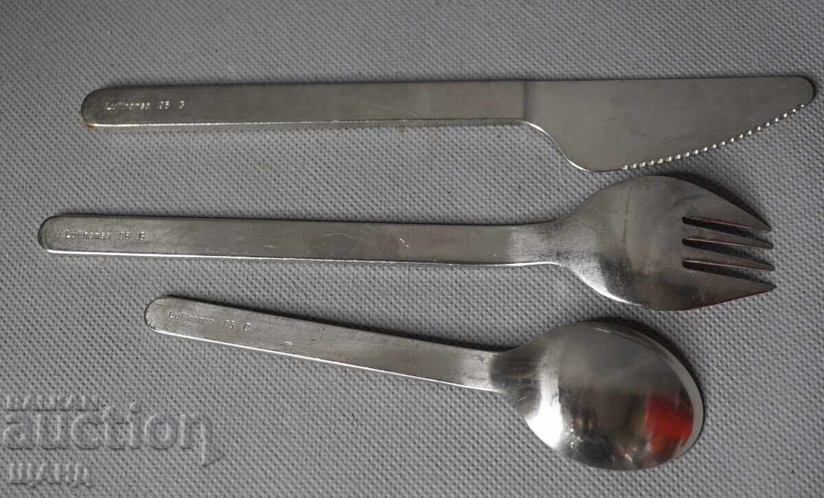 Auction Lufthansa Aircraft Cutlery Set Fork, Spoon, Knife Auction Lufthansa Aircraft Cutlery Set Fork, Spoon, Knife
