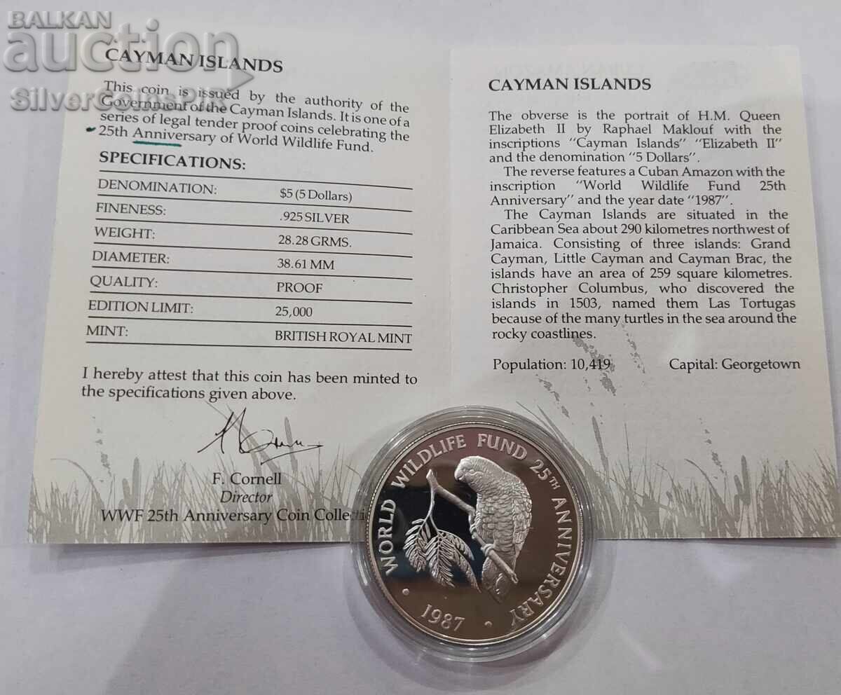 Delivery of Silver 5$ Parrot 1987 Cayman Islands Endangered Animals Delivery of Silver 5$ Parrot 1987 Cayman Islands Endangered Animals