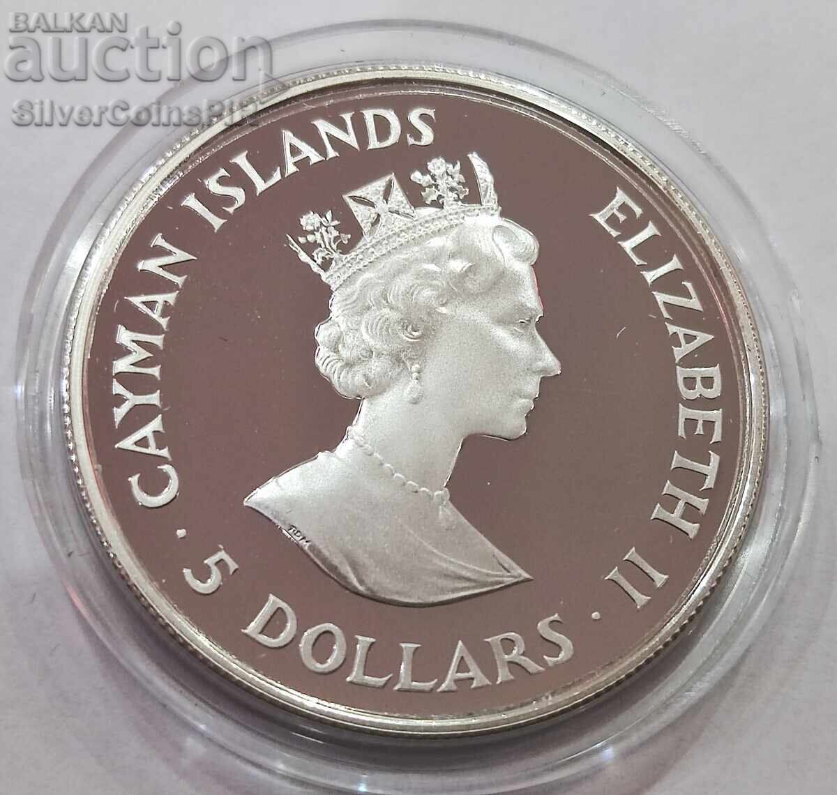 Silver 5$ Parrot 1987 Cayman Islands Endangered Animals - 6 Silver 5$ Parrot 1987 Cayman Islands Endangered Animals - 6