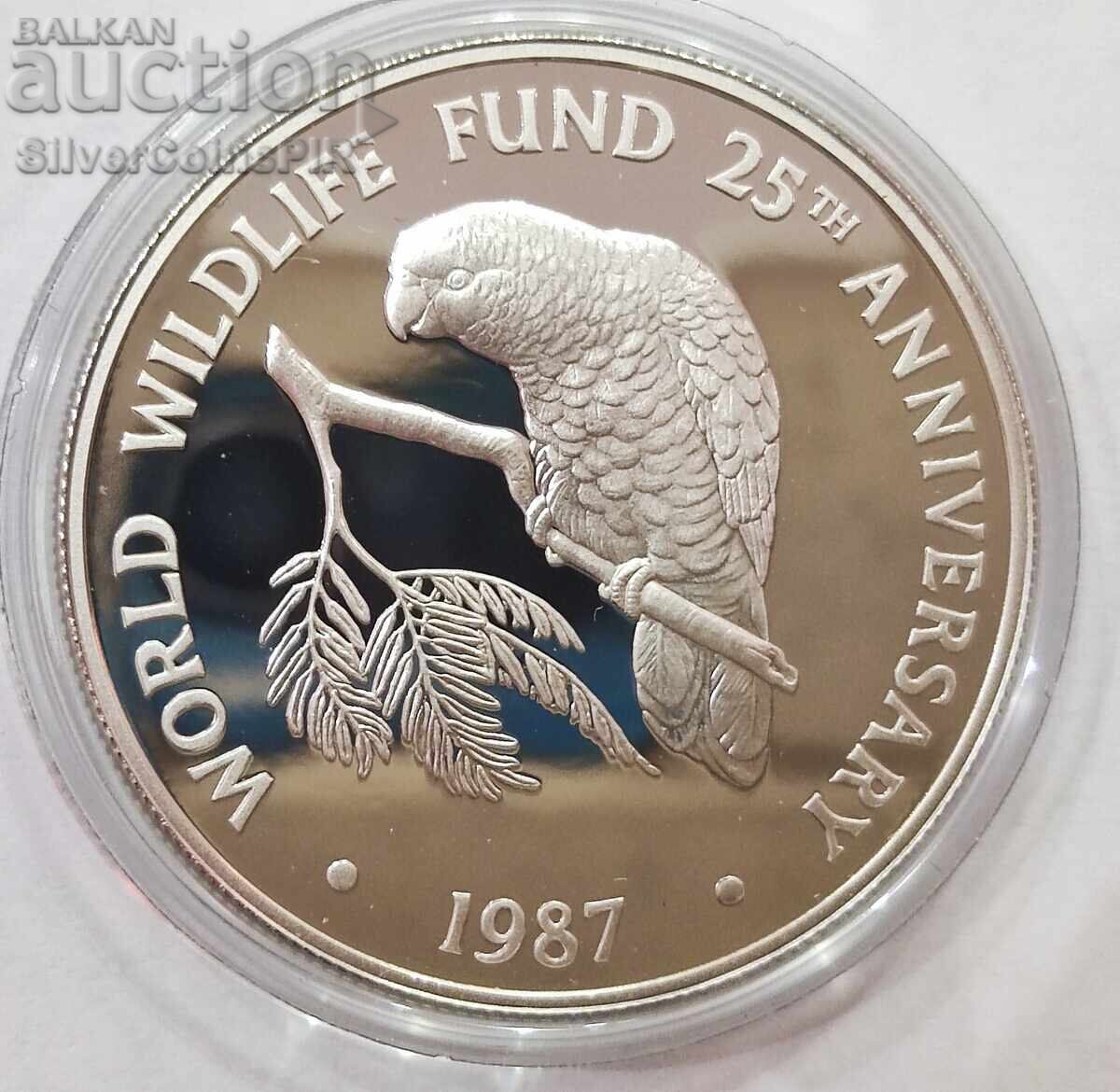 Silver 5$ Parrot 1987 Cayman Islands Endangered Animals Silver 5$ Parrot 1987 Cayman Islands Endangered Animals