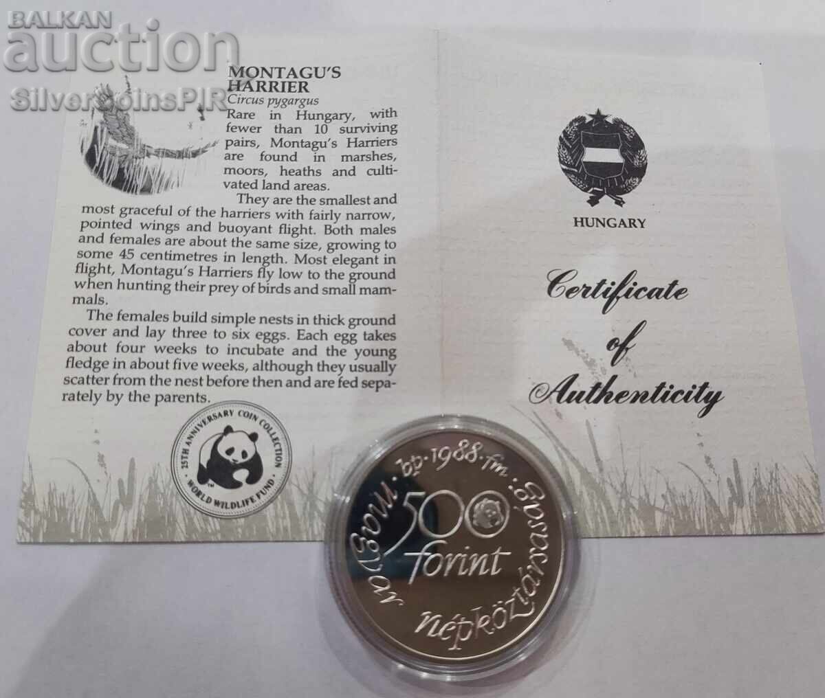 Silver 500 Forint Eagle 1988 Hungary Animals Animals - 5 Silver 500 Forint Eagle 1988 Hungary Animals Animals - 5