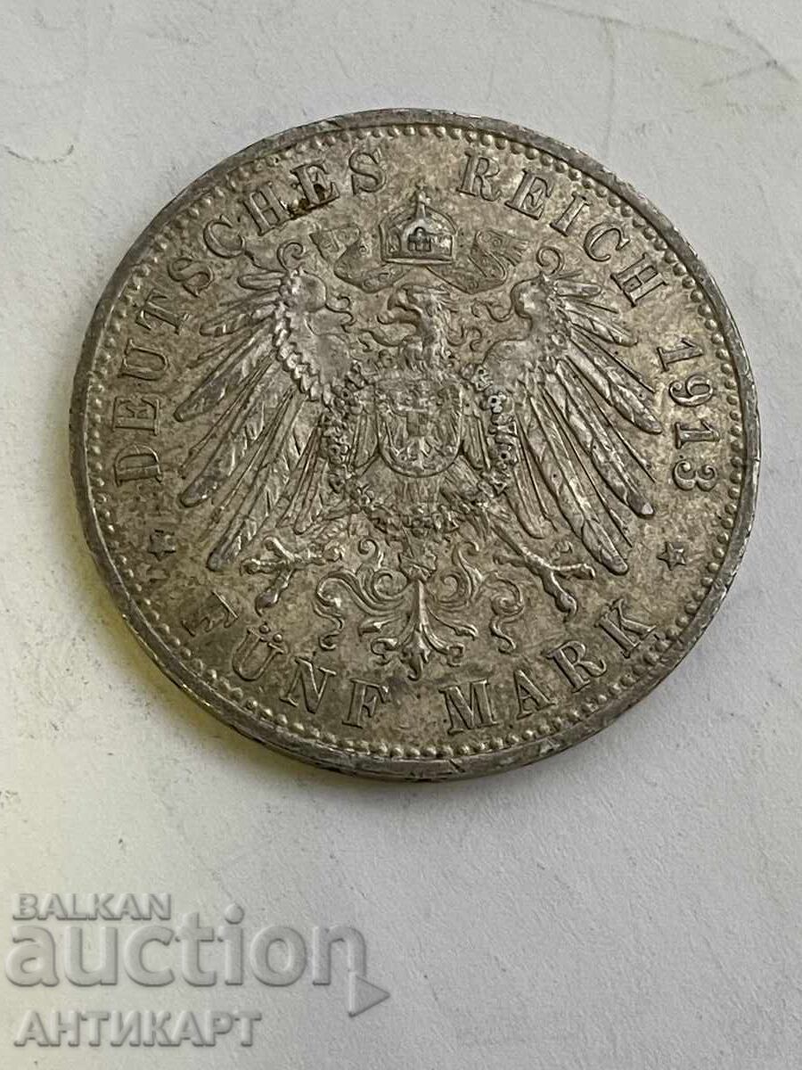 Auction Germany Rare Silver Coin 5 Mark 1913 Prussia Silver Auction Germany Rare Silver Coin 5 Mark 1913 Prussia Silver