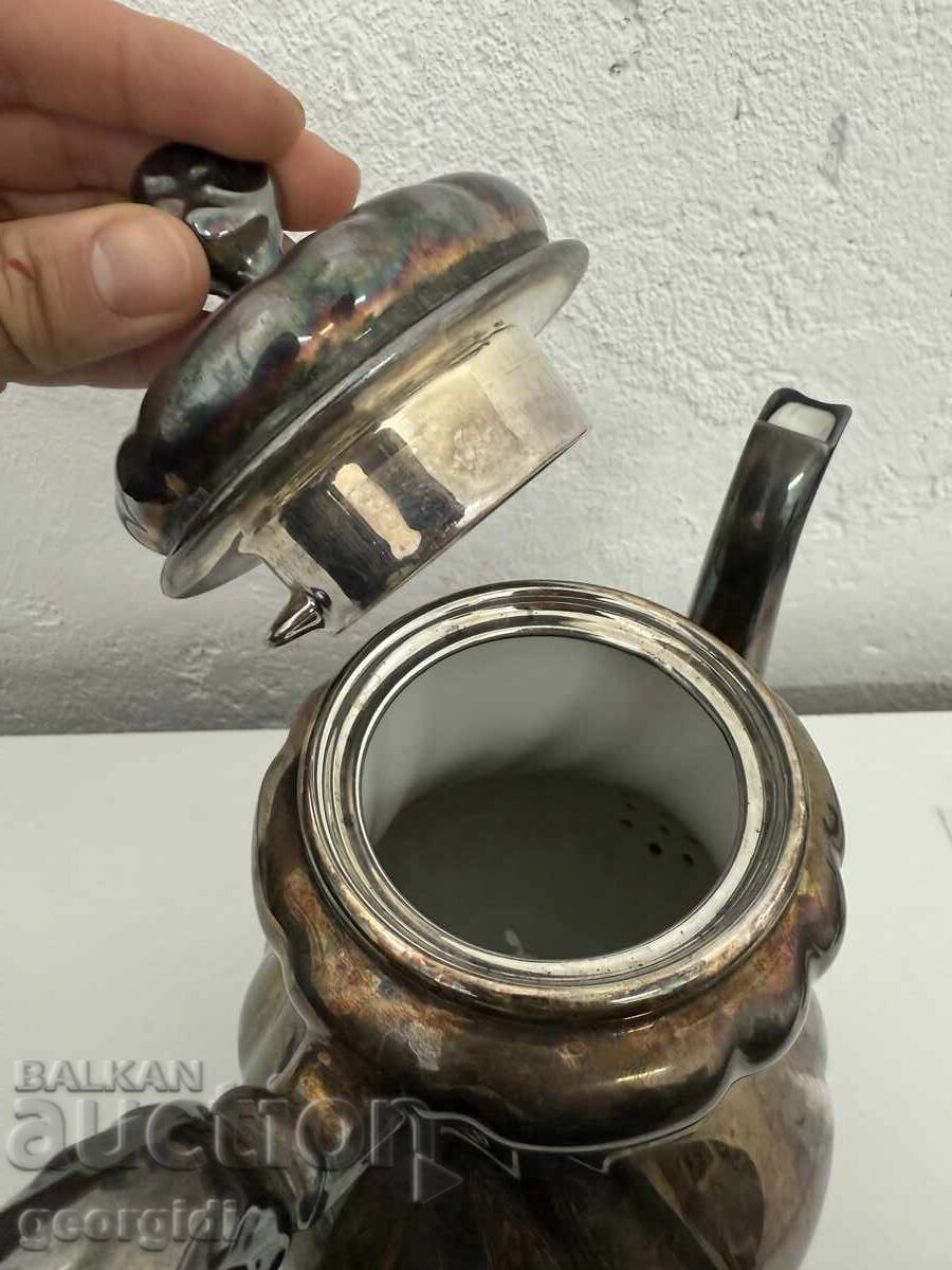 Πορσελάνινη τσαγιέρα με ασημένιο φύλλο - Carl Magnus Hutschen - 7