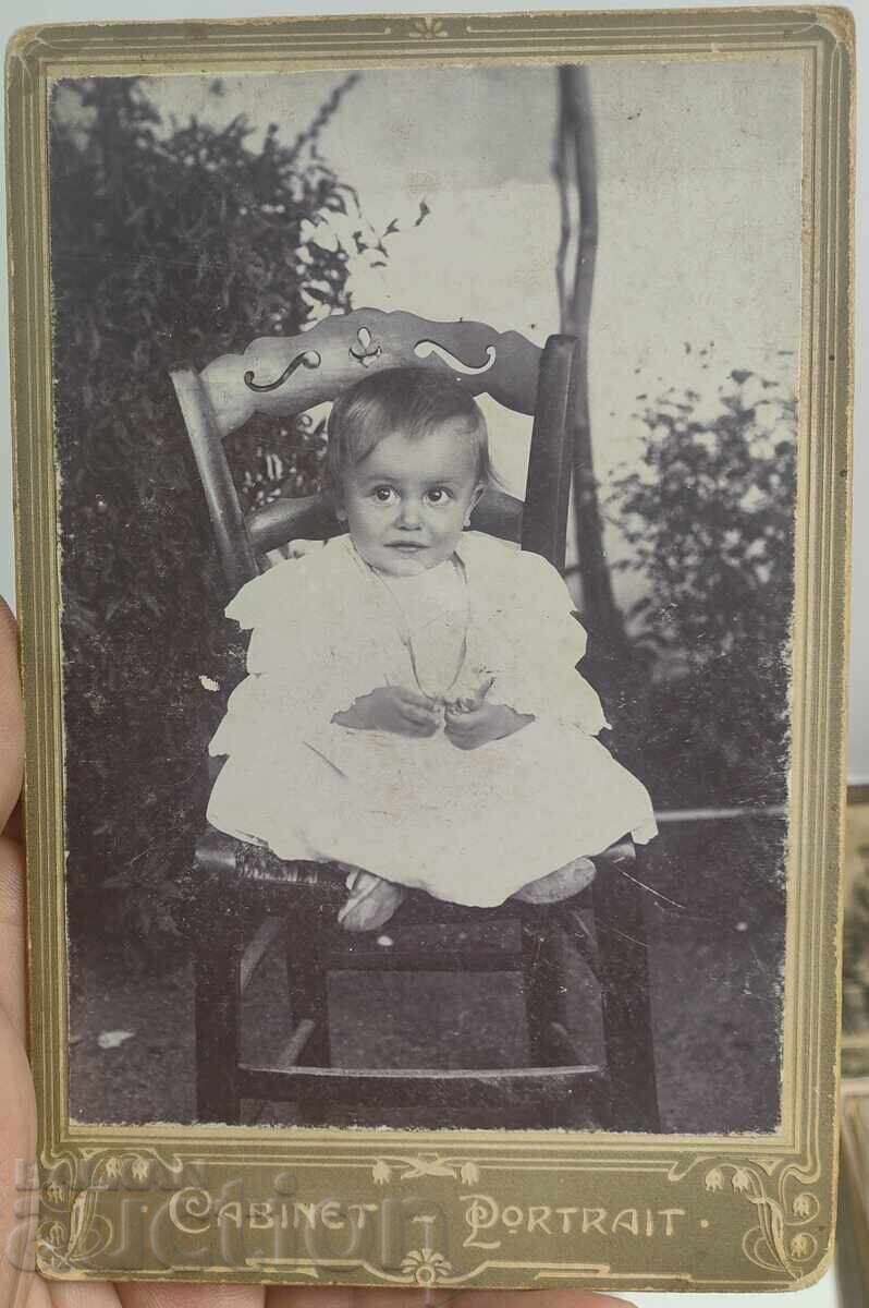 PORTRET COPIL BEBELUȘ FOTOGRAFIE VECHE COPII CARTON