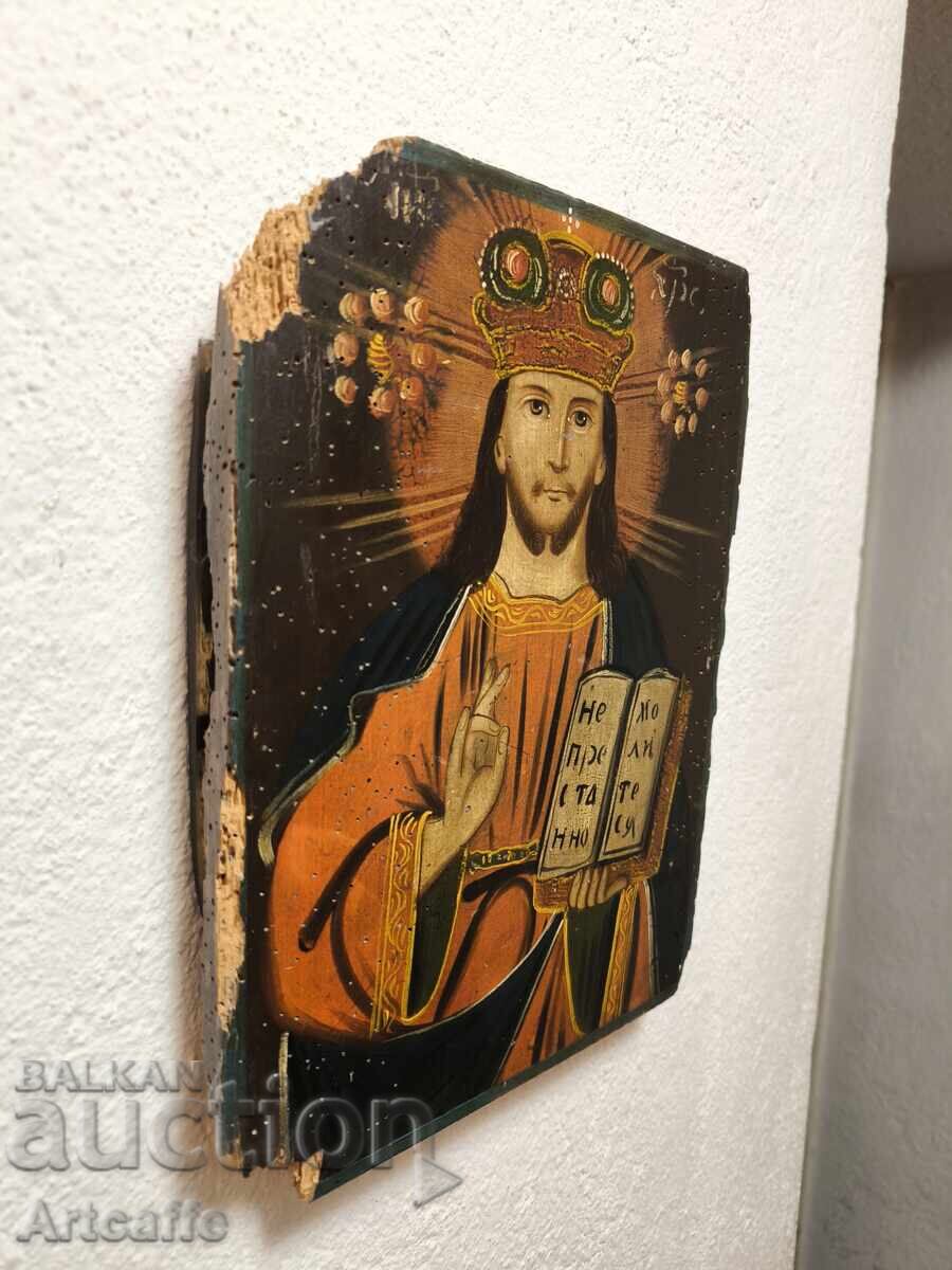 Icon "Christ Pantocrator" - hand-painted, 19th century with price 116.00 BGN | € 59.31 Icon "Christ Pantocrator" - hand-painted, 19th century with price 116.00 BGN | € 59.31